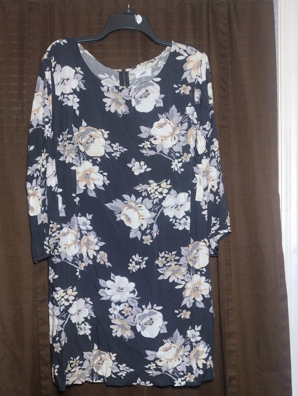 Black Dress Cream & Light Gray Floral Design